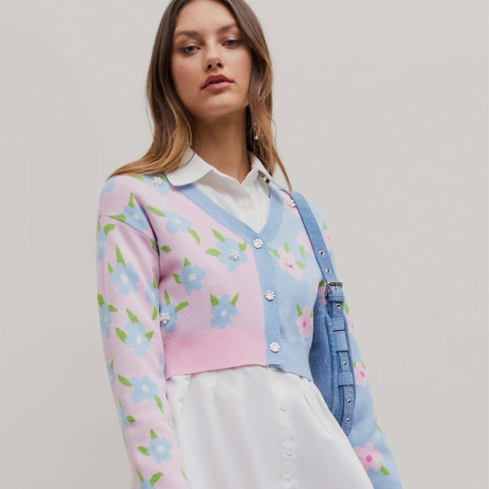 Cider Pastel Pink and Blue Cardigan Sweater